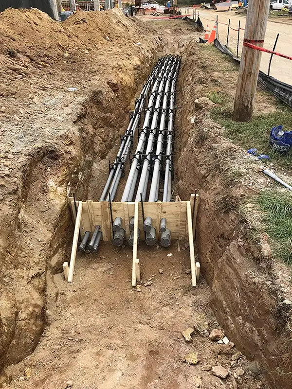 trench at construction site with wiring