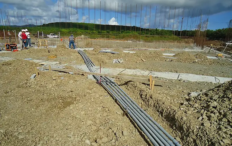 rebar and pipes on a construction site